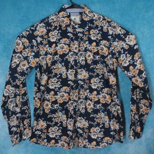 Steel & Jelly Long Sleeve Button Up Men's Shirt, Black Floral, Size Large